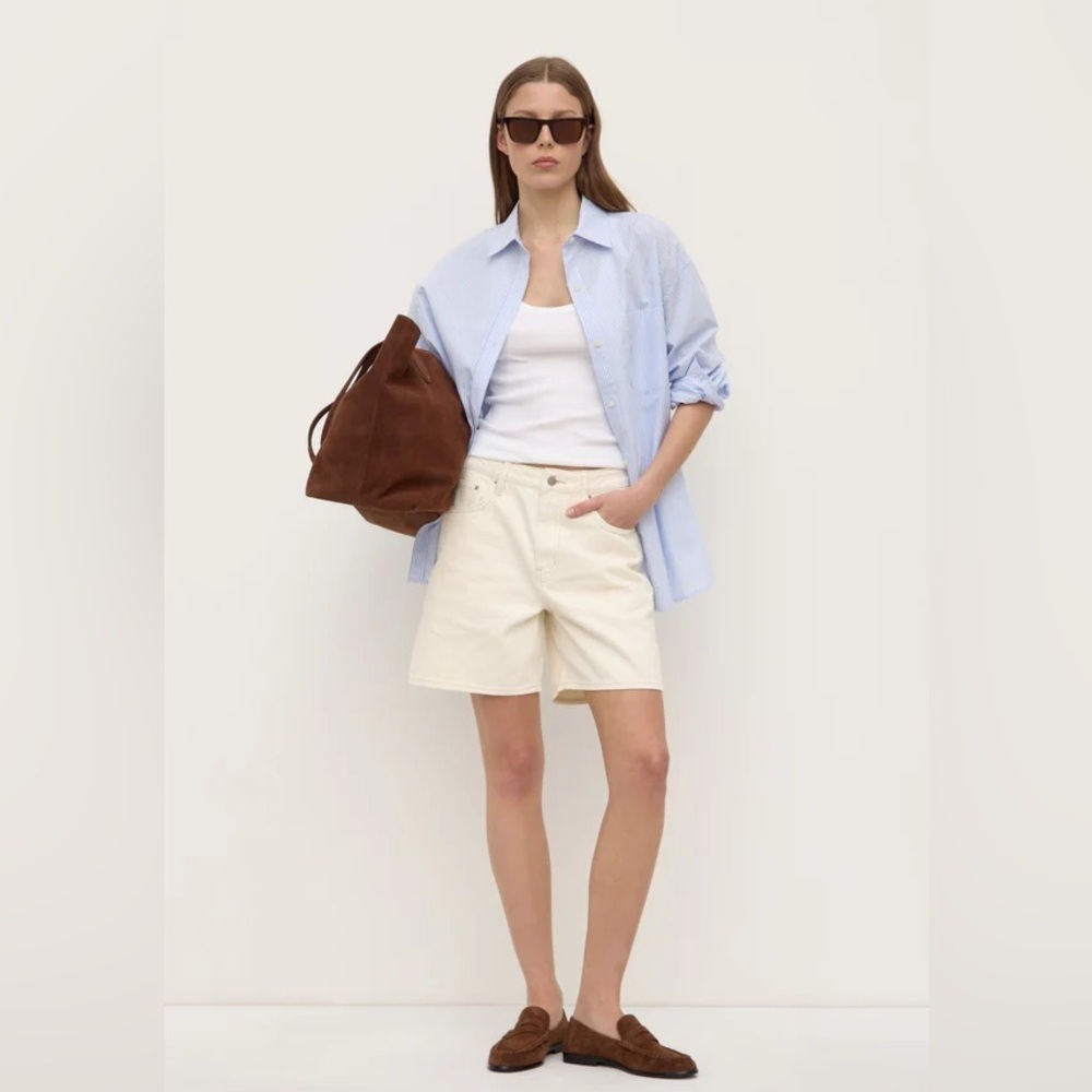 Rag & Bone Cotton Blend Denim Vintage Style Bermuda Shorts in Ecru